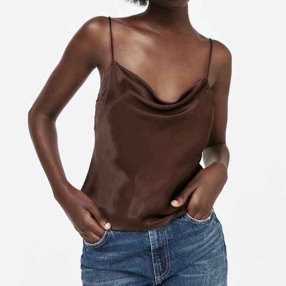Zara Silky Brown Crop Top - Picture 1 of 3